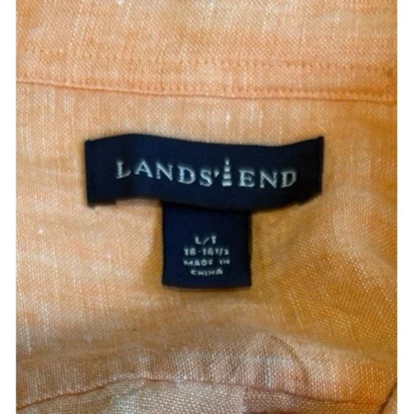 Lands End Mens Shirt 100/% Linen Size Large Short Sleeve‎ Button Up Orange - Picture 3 of 4